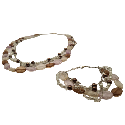 Set (ketting en armband) - ovalen kralen